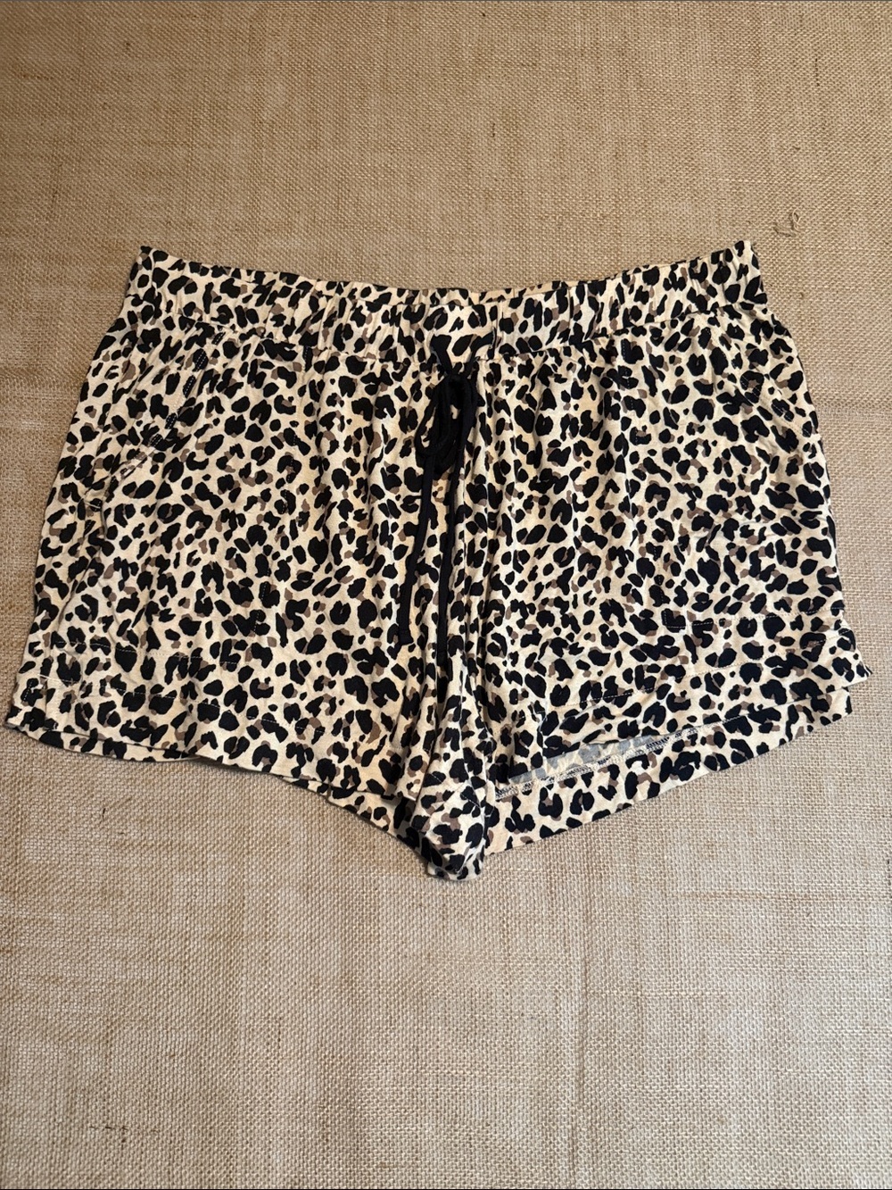 Leopard Print Drawstring Lounge Shorts - Black & Cream - Picture 1 of 3